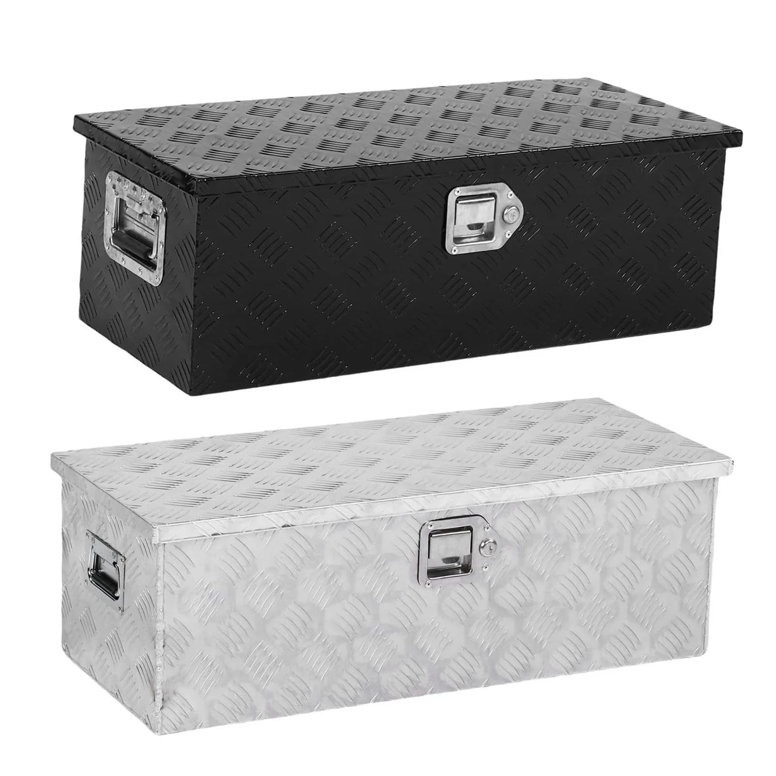 Cassetta degli attrezzi per rimorchio da esterno Cassetta degli attrezzi per letto di camion Cassetta degli attrezzi per rimorchio resistente portatile con rivestimento in polvere impermeabilizzante da 64 litri