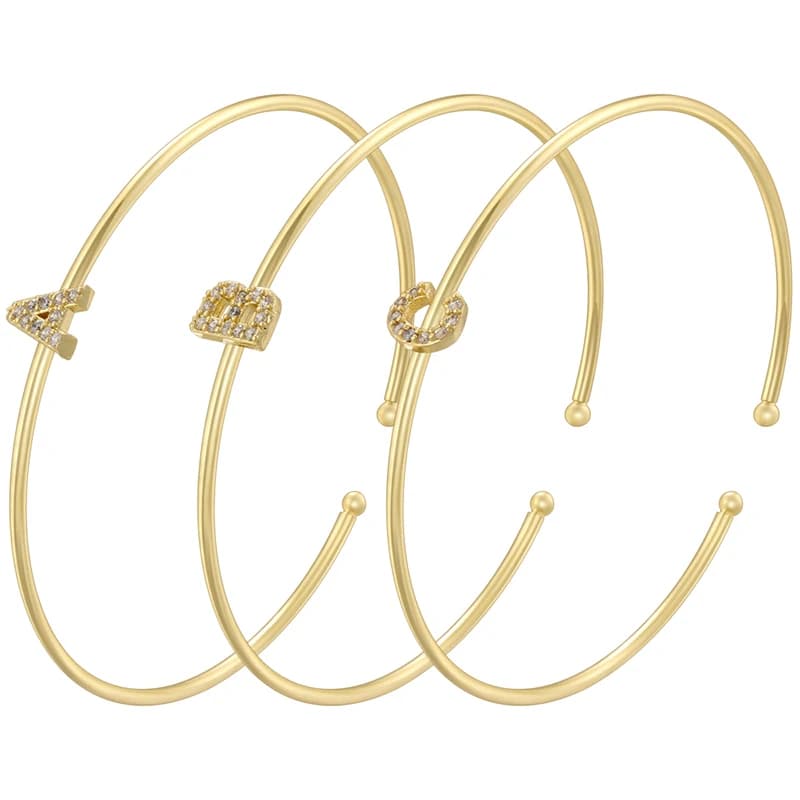 ZHUKOU micro-set placcato oro 18 carati zirconi 26 lettere AZ semplice braccialetto unisex braccialetto lettere fortunate dorato: VL519