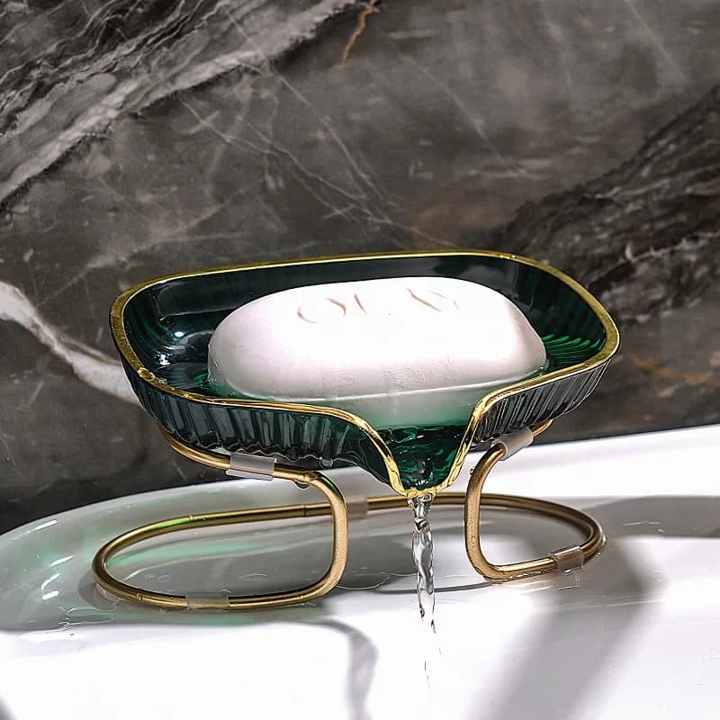 Scatola di scarico per sapone da toilette con bordo dorato Vassoio portaoggetti angolare per bagno con foro di drenaggio Mensola per uso domestico per organizzatore di spugna per sapone