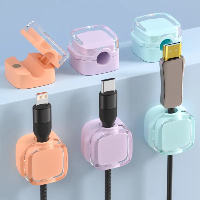 Confezione da 3 clip magnetiche colorate per cavi, supporto per cavi liscio e regolabile sotto la scrivania, gestione dei cavi, organizer per cavi