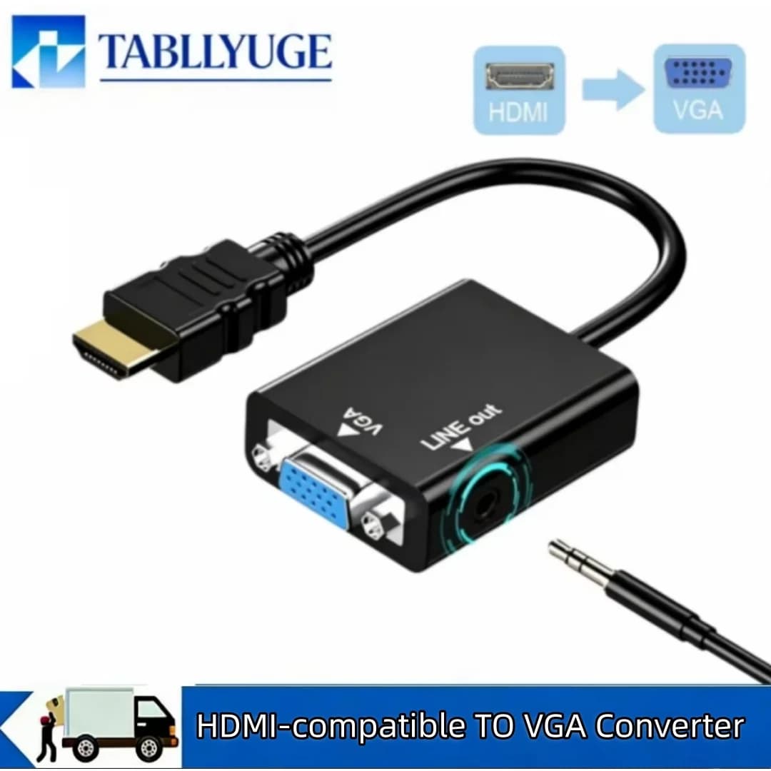 HDMI compatible 1.4 to VGA adapter with 3.5 mm HDTV male to VGA female converter port from HDTV output VGA Video HDTV 1080P
