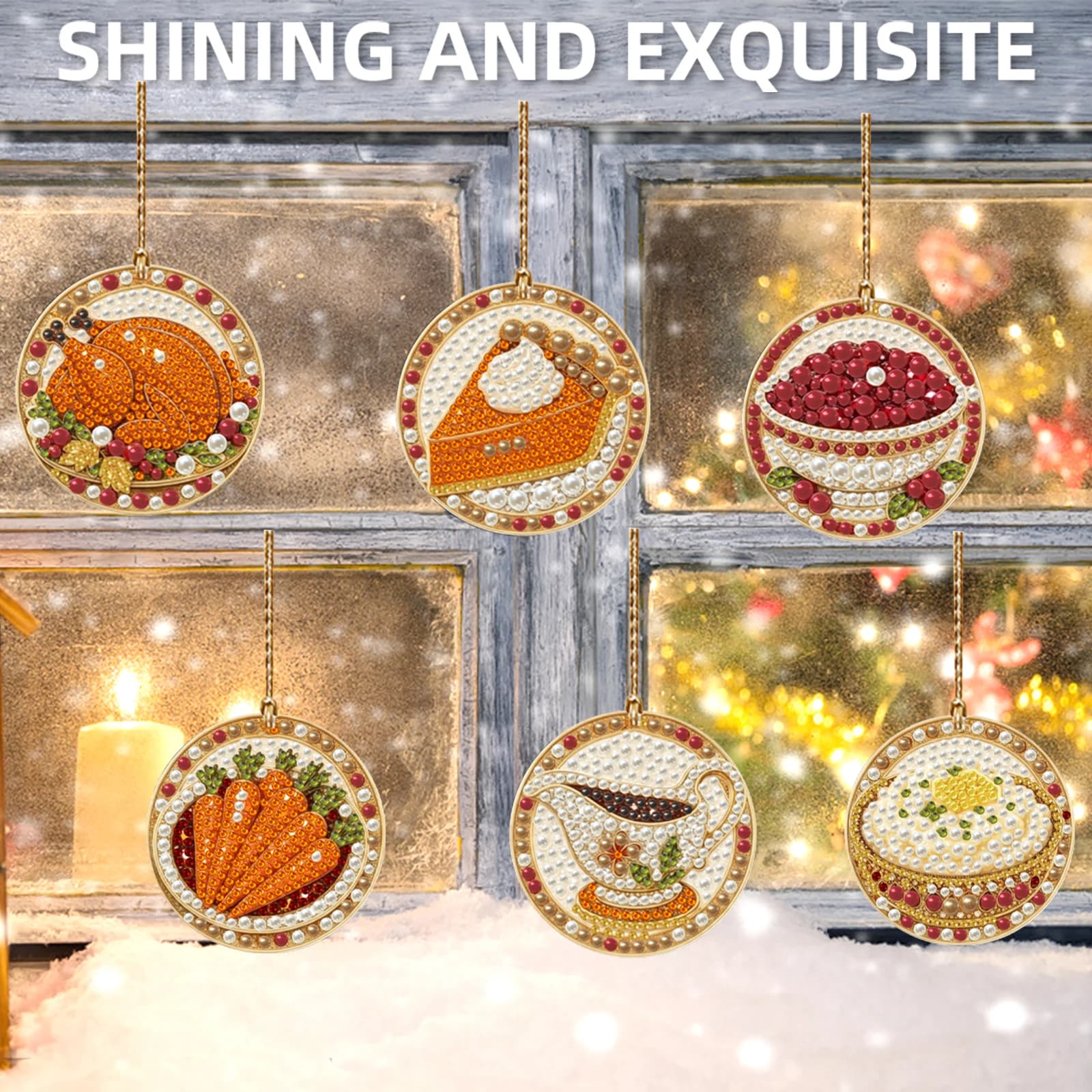 Acrylic Hanging Pendants DIY Diamond Painting Full Drill Rhinestone Kit Thanksgiving Holiday Decor 6pcs