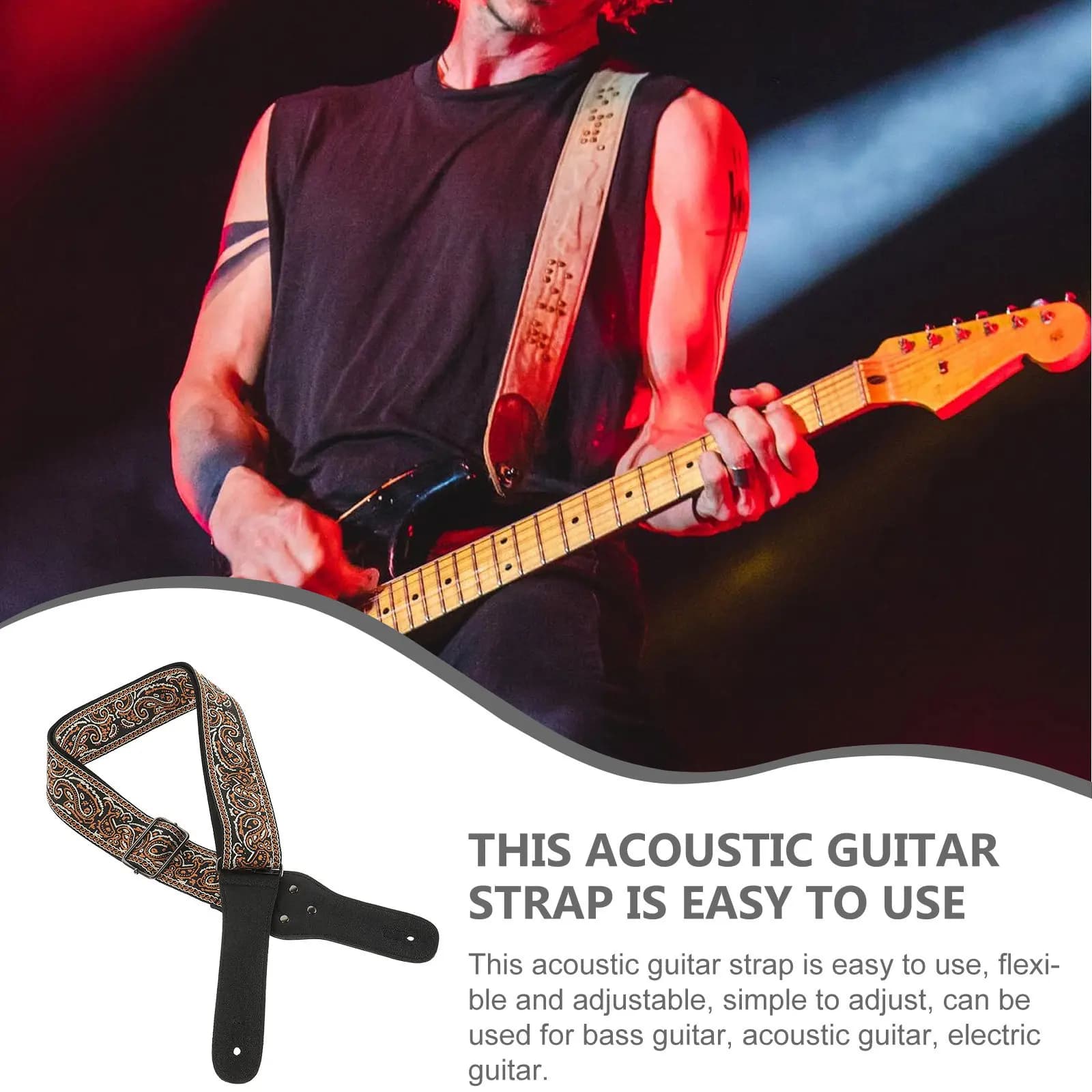 Set di Tracolla per Chitarra Elegante con Design Ricamato, Adatta per Chitarre Acustiche, Elettriche e Basso, Include Plettri e Chiusure di Sicurezza per Uomini e Donne Musicisti