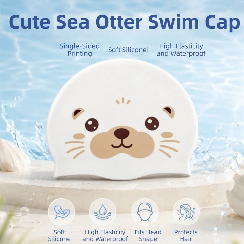 Comfortable Wear Creative Swimming Hat Funny Sea Otter Pattern Bathing Caps Waterproof Ear Protection Diving Hat Protecting Hair