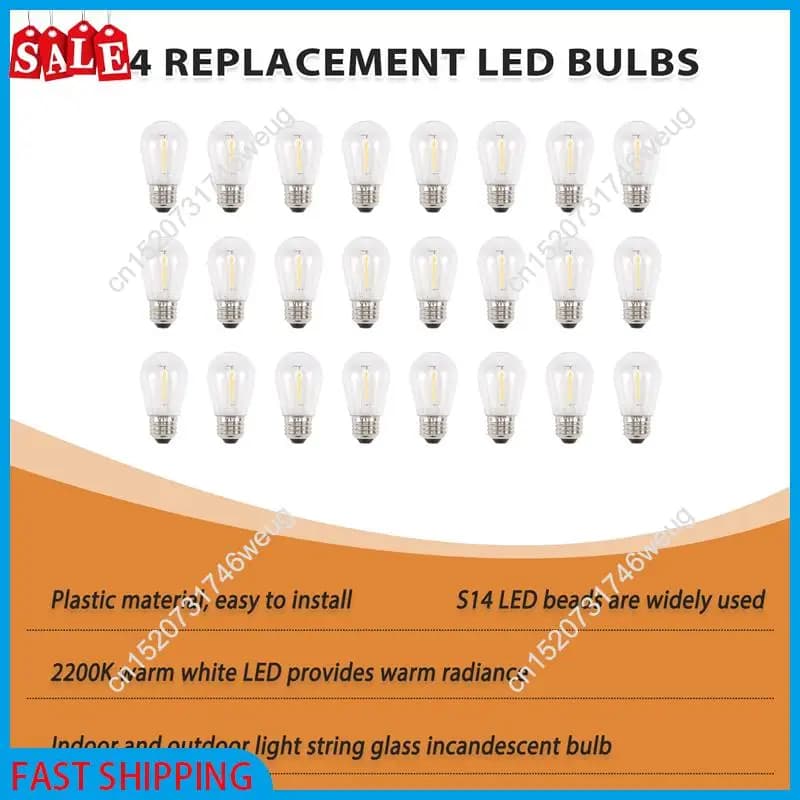 XFDZ-24 Pack Lampadine di ricambio LED S14 da 3 V, lampadine solari infrangibili per esterni, bianco caldo