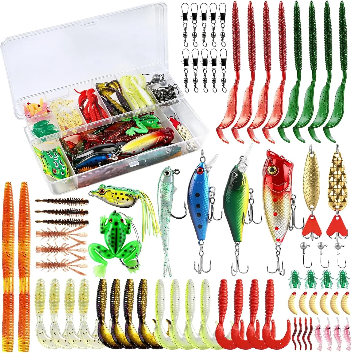 Kit di 71 Esche da Pesca con Scatola Porta Attrezzi, Crankbait per Spigola e Salmone, Attrezzatura per Pesca in Acqua Dolce e Salata