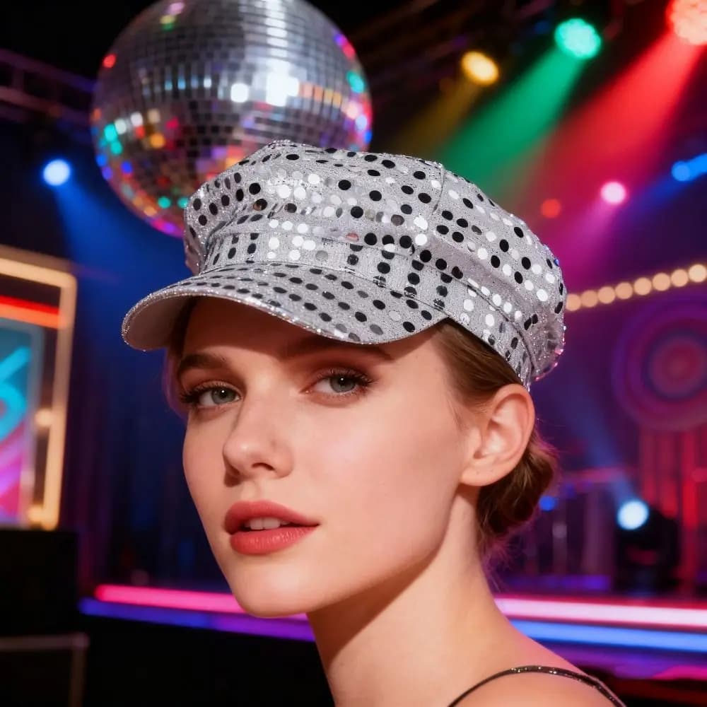Halloween Dress Up Disco Sequin Hat Octagonal Vintage Glitter Caps Bling Retro Costume Hat Men Women
