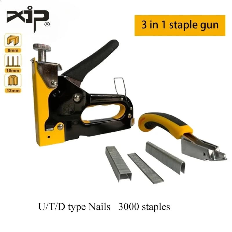 Cucitrice per tappezzeria Set di pistole sparachiodi manuali 3 in 1 con chiodi e estrattore per chiodi Pressa manuale per graffette/strumento per punzonatura per unghie U/T/porta fai da te per la casa