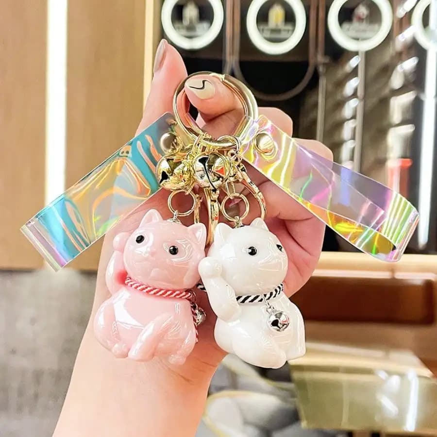 Acrylic Colorful Lucky Cat Keychain Exquisite Car Keychain Accessories Cute Backpack Pendant