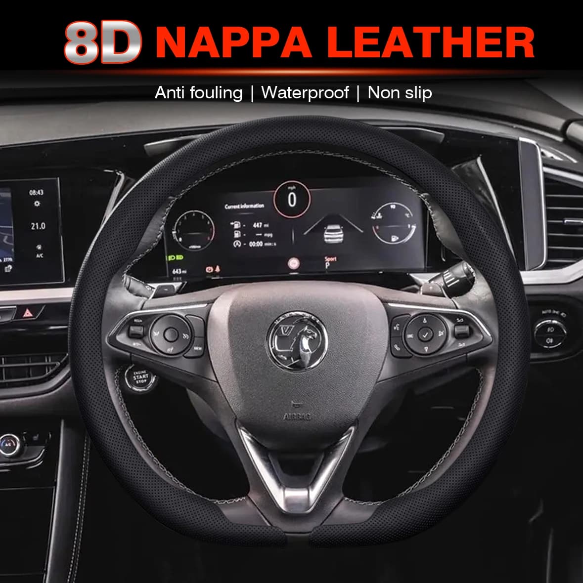 Per Opel Mokka B GS Line / Opel Mokka-e 2021-2025, Coprivolante in Pelle Nappa 8D Traspirante e Antiscivolo, Accessori