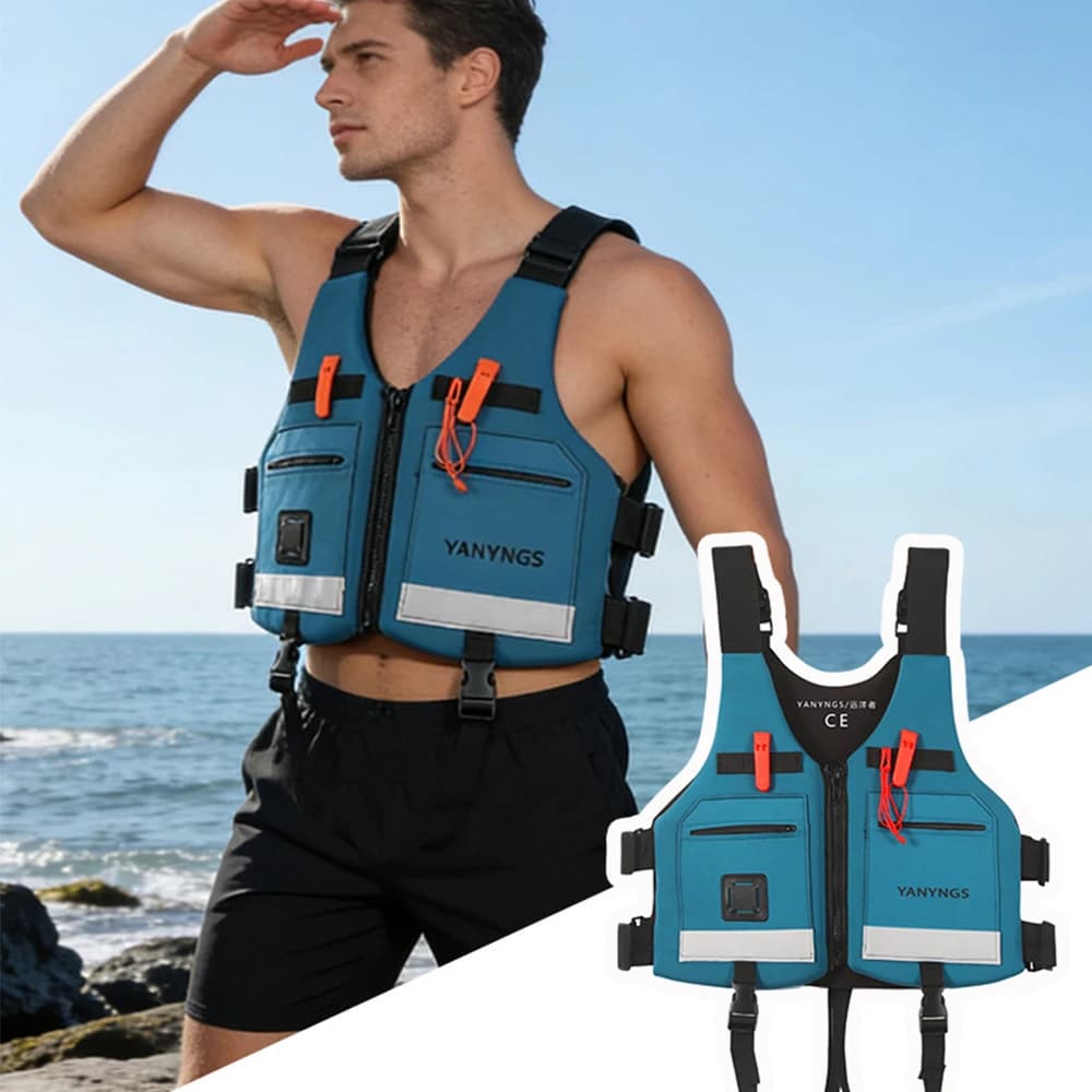 Men Professional Life Jacket Buoyancy Suit Portable Fishing Vests Multi-Pockets Waterproof Sea Fishing Adjustable Safe Vest