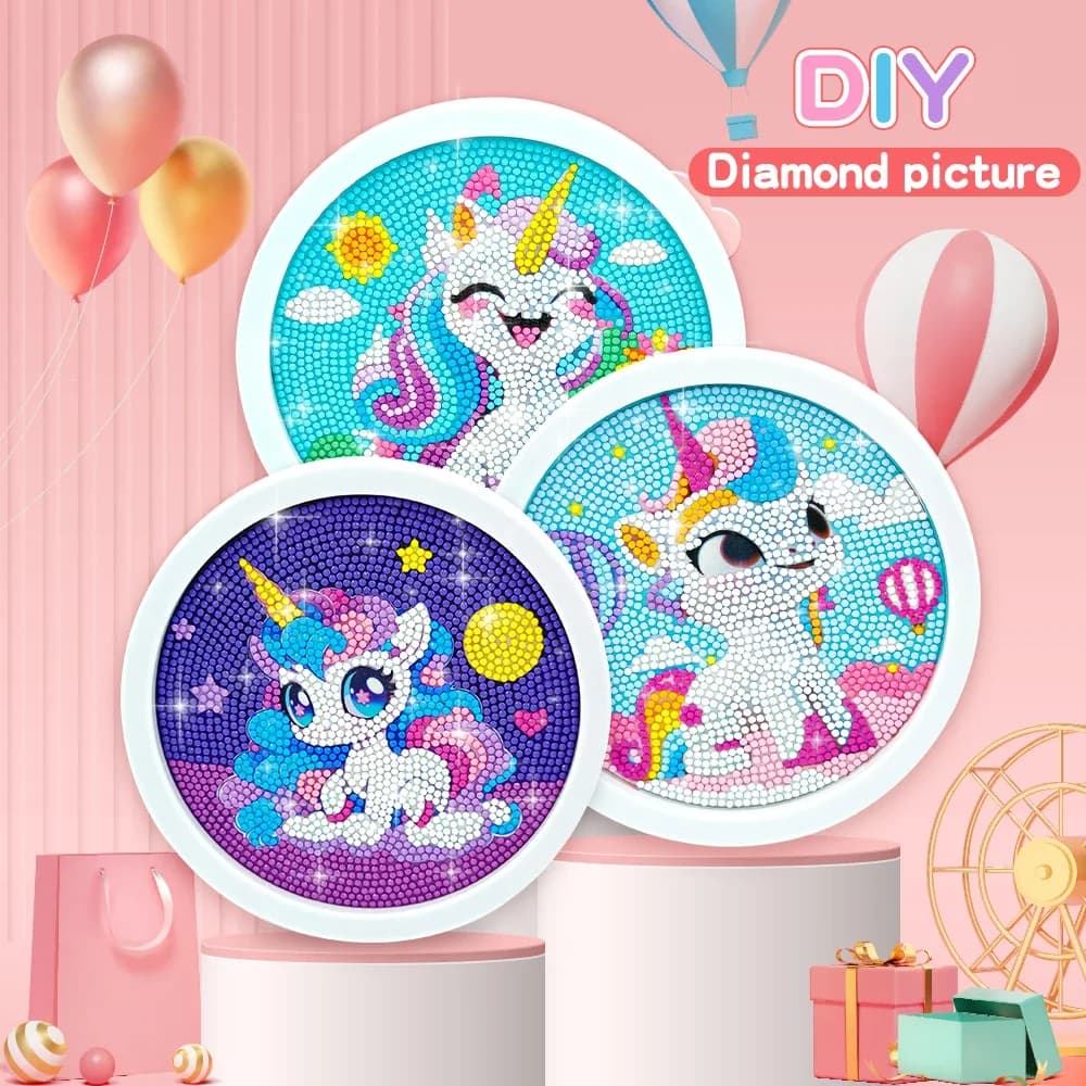 Set di pittura con diamanti Set di pittura con diamanti per principianti unicorno carino 5D fai da te per bambini e adulti Pittura con diamanti Cornice per foto artigianale