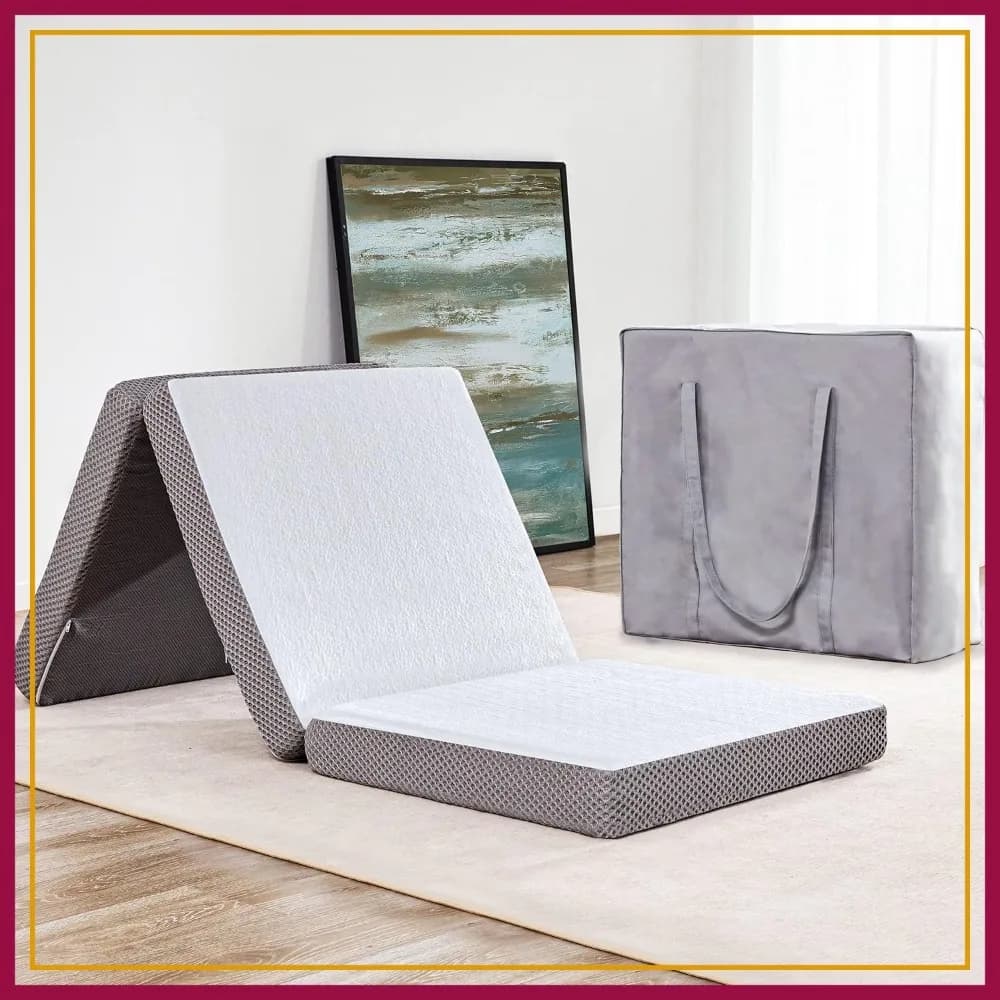 Materasso Pieghevole 3.8 Pollici in Gel Memory Foam Traspirante con Borsa per il Trasporto, Materassino Portatile Morbido per Dormire e Campeggio, Grigio, Misura Lettino