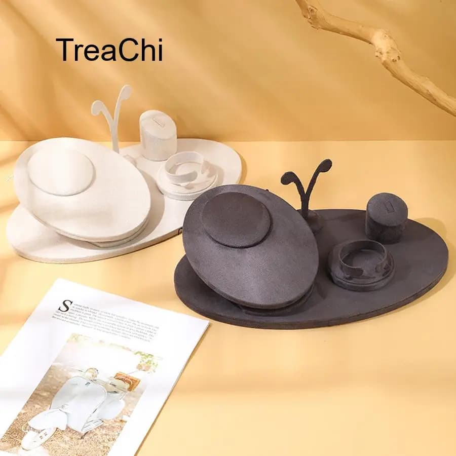 5PCS Premium Microfiber Jewelry Display Set Necklace Ring Earring and Bracelet Display Stands Suit for Storefront Display Props