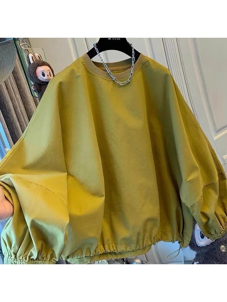 plus Size American Style Long Sleeve Hoodie Shirt Women's Loose Fit Breathable round Neck Pullover Top for Autumn