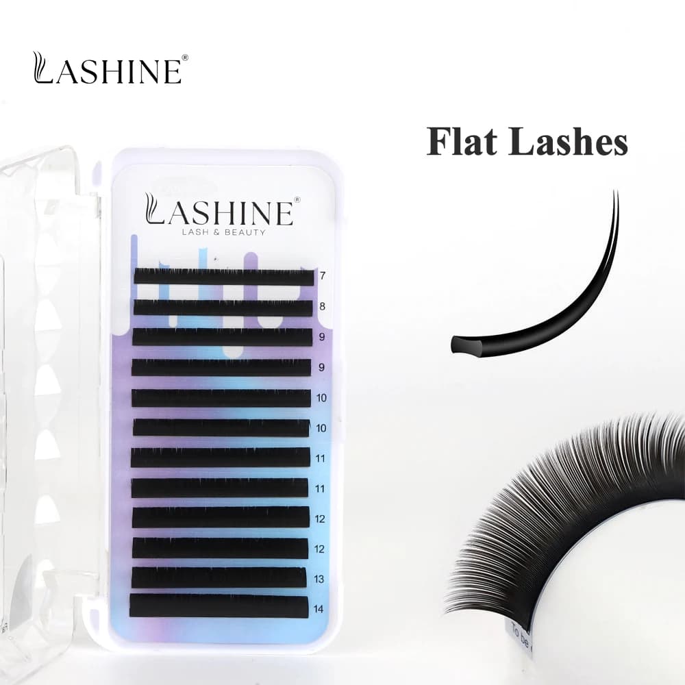 Extension ciglia classiche piatte Lashine, 12 file, 0,15 mm, curvatura D, MIX (7-14 mm), punte ellittiche separate, ciglia singole morbide