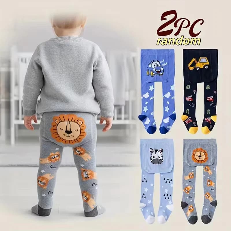 Leggings a due pezzi morbidi ed elastici con stampa di animali dei cartoni animati e auto. Comodi vestiti per neonati, leggings invernali da bambino.