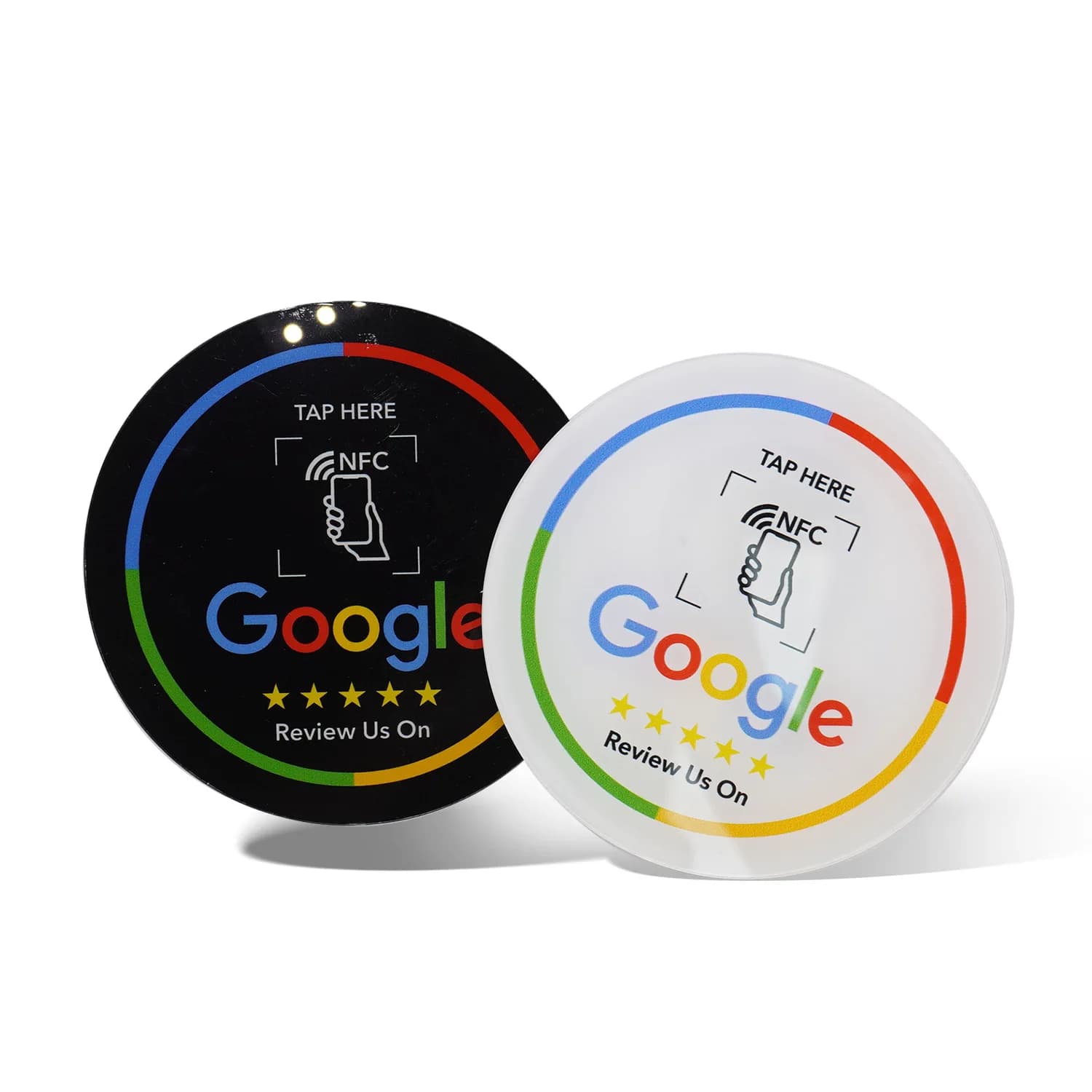 NFC Google Review Sticker NTAG215 Chip Acrylic Table Tap Card with 3M Adhesive Back, Tap to Leave Feedback Dynamic QR Code Conta