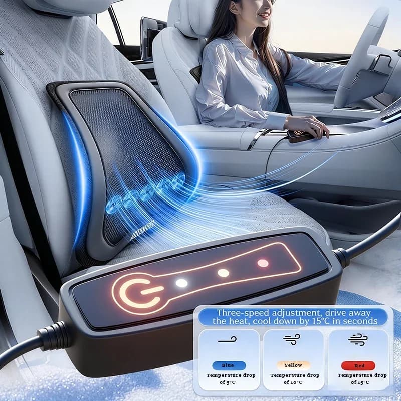 Car Lumbar Cushion Built-in Fan Ventilated Breathable Waist Support Pad Sedentary Driving Waist Protection Cushion for Car USB