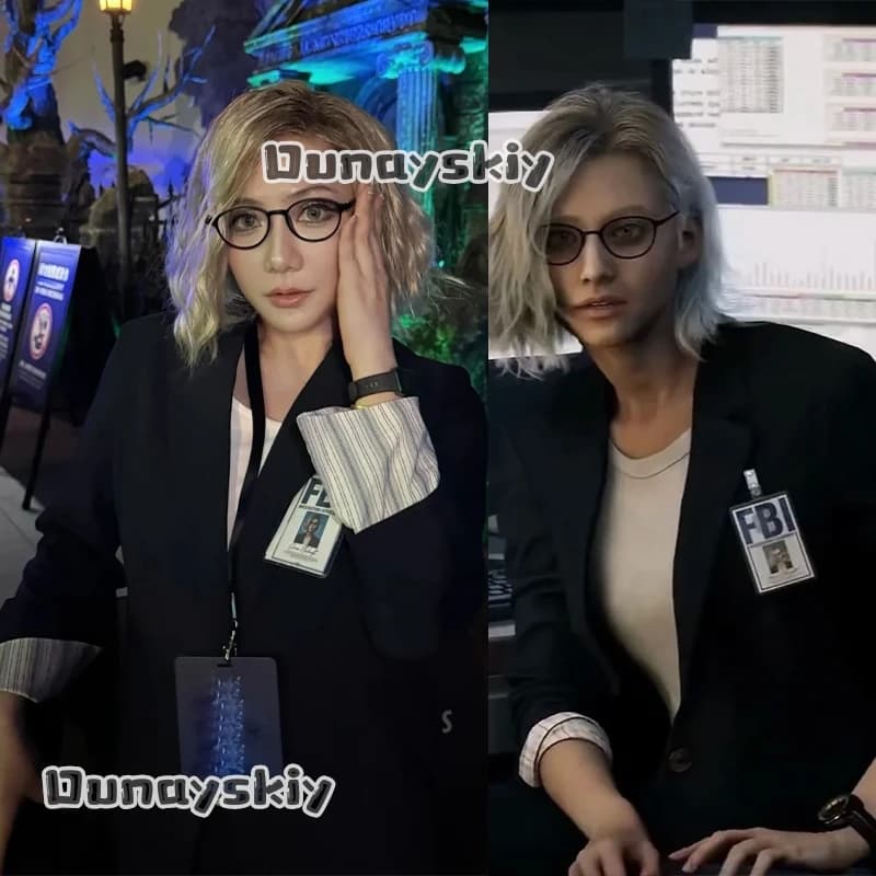 Costume Cosplay Grace Ashcroft for Women, Complete Set with Coat, Shirt, Pants, Black Wig, Halloween Coat