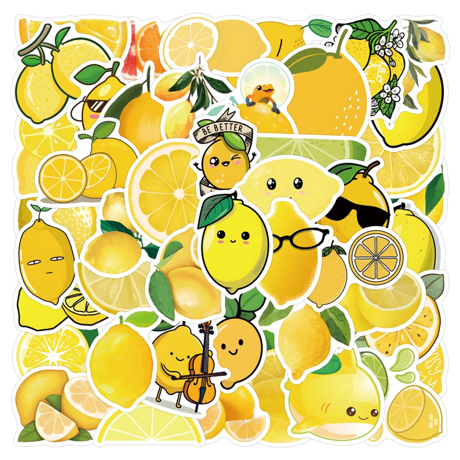 60Pcs Cute Lemon Stickers Vinyl Waterproof for Laptop Phone Case Notebook Water Bottle Toy DIY Decor Sticker