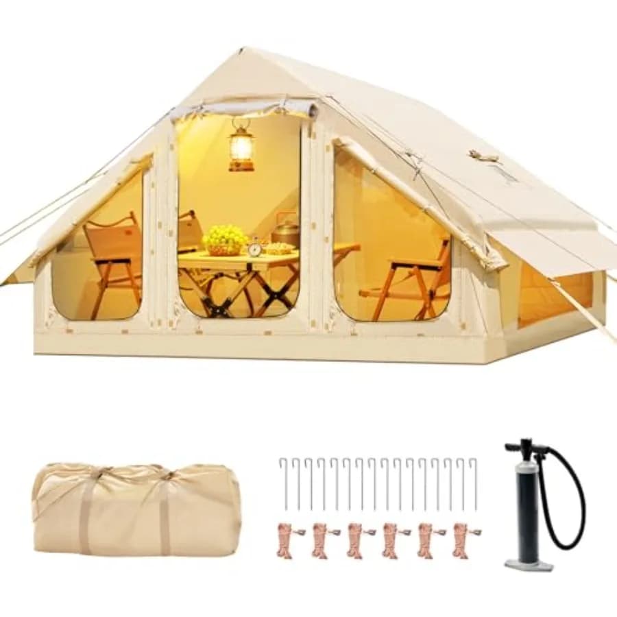 Inflatable Tents for Camping, Inflatable Tent with Manual Pump, Easy to Fit, Inflatable Hot Tent with Opening for Stove, Doors and Windows Network, Waterproof