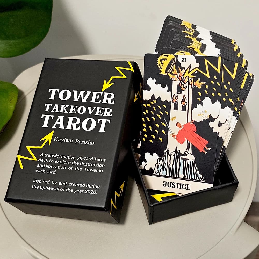 Mazzo di Tarocchi Tower Takeover 12*7cm in Scatola Rigida, Set Unico di 79 Carte per Trasformazione e Liberazione, Doppio Rilievo