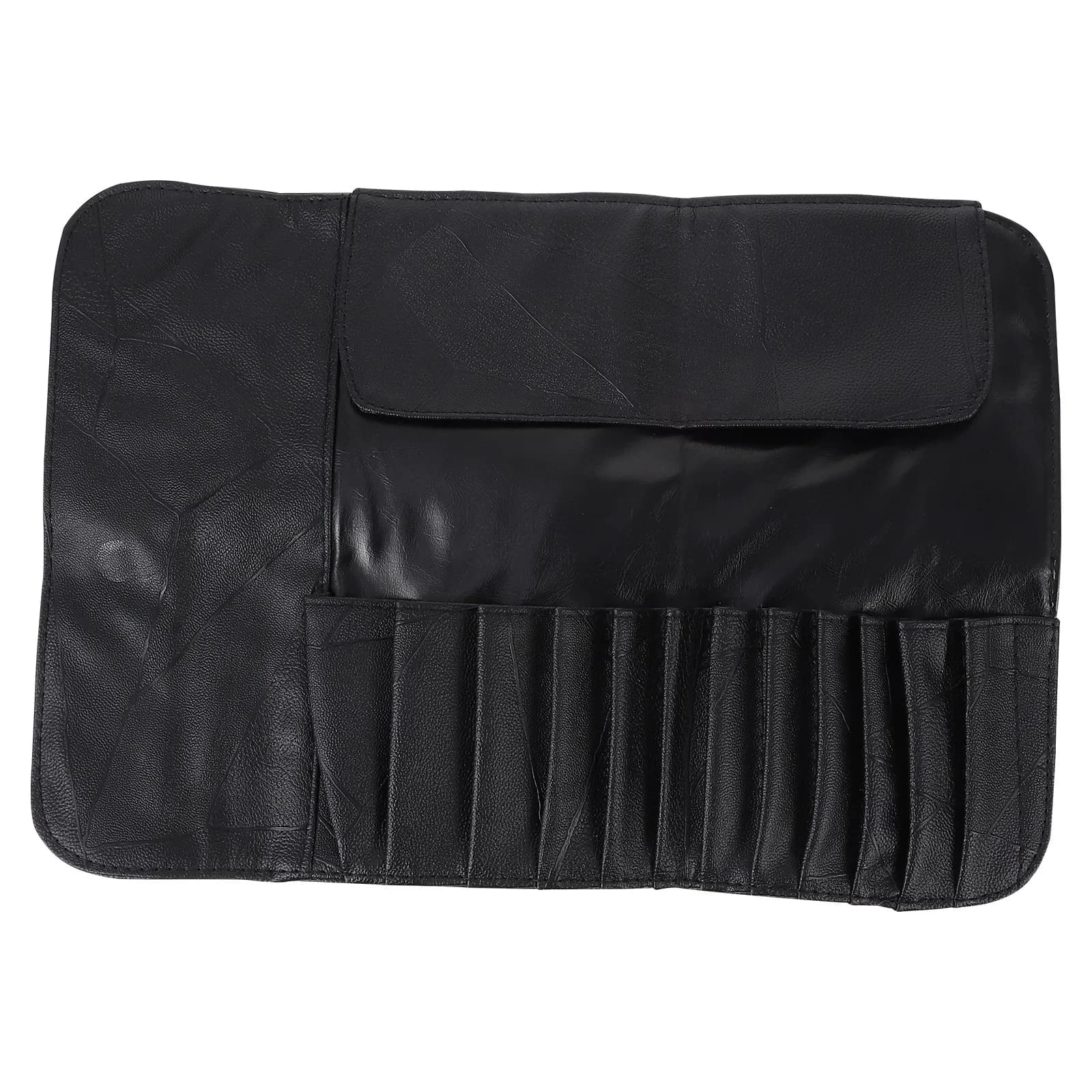 Custodia Arrotolabile Nera per Pennelli da Trucco, Borsa Organizer da Viaggio Portatile in PU, Porta Pennelli Professionale per Strumenti di Make-up