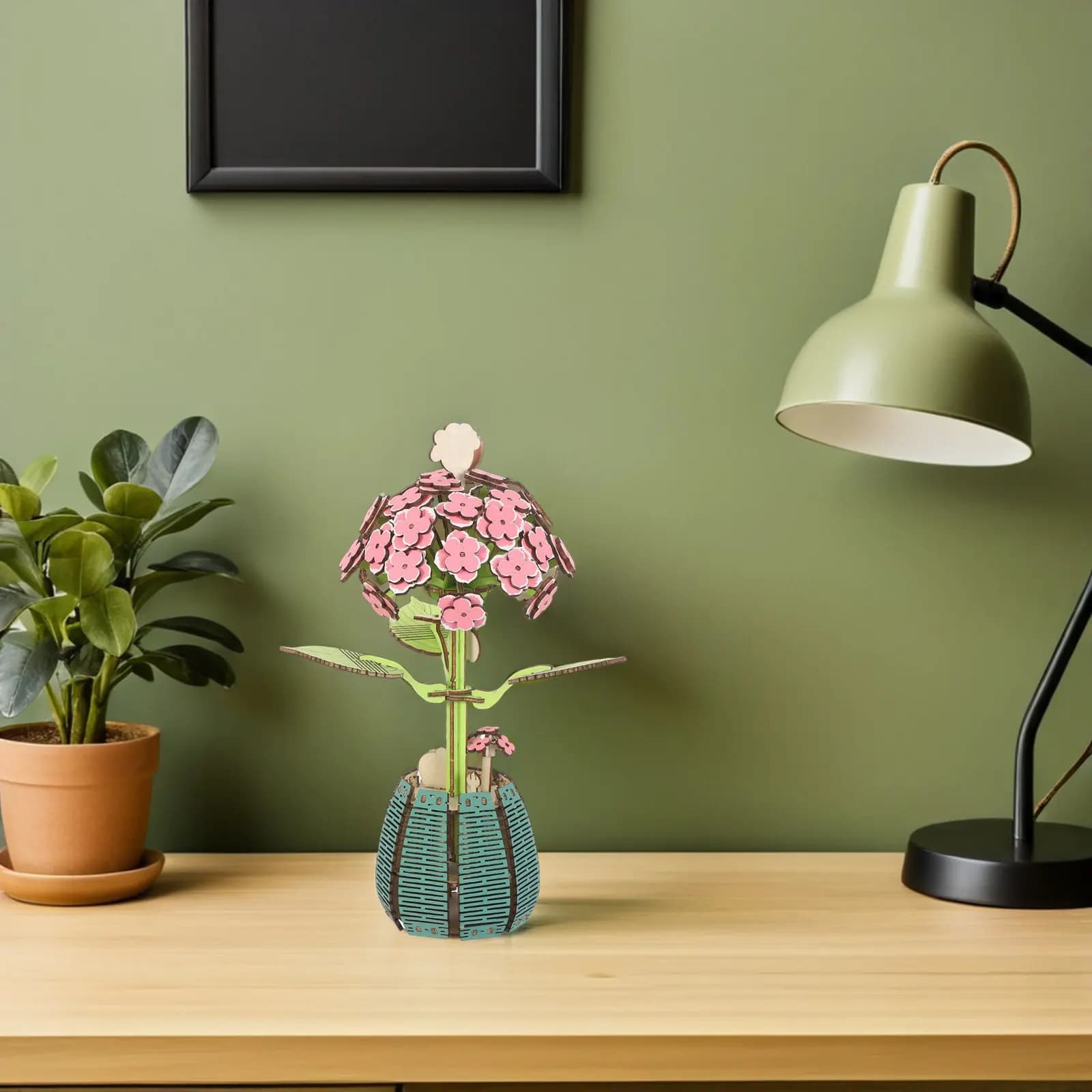 1Set Wooden Hydrangea Flower Crafts DIY Desktop Decor 3D Wooden Bouquet Puzzle Creative Potted Flower Plant Assembly Educational