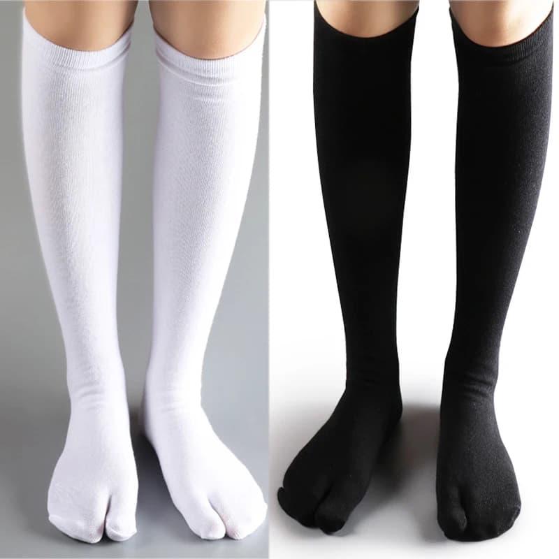 3 Paia di Calzini Lunghi Tabi a Due Dita in Cotone Nero e Bianco, Calze Giapponesi per Kimono e Zoccoli, Senza Tallone, per Uomo e Donna
