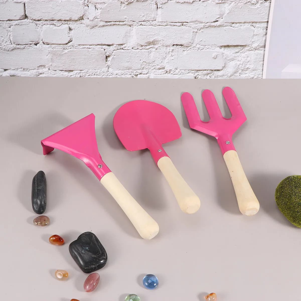 Set di 3 Attrezzi per Bambini per Giardinaggio, Mini Pala e Rastrello Resistenti per Bonsai, Manutenzione Vasi, Gioco Educativo all'Aperto