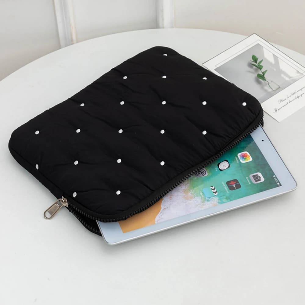 Borsa per tablet semplice in tinta unita, borsa interna, borsa per laptop, diverse misure tra cui scegliere, borsa per computer con punti ricamati