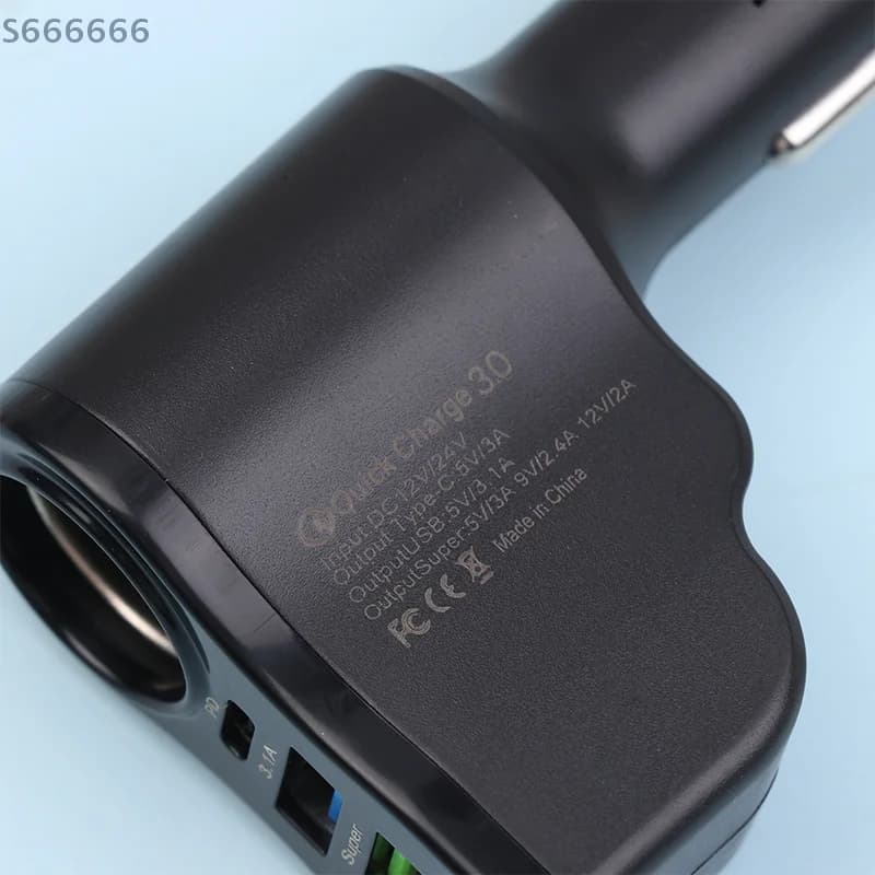 Car charger with digital display with double USB ports; Triple adapter for 66 W cigarette light