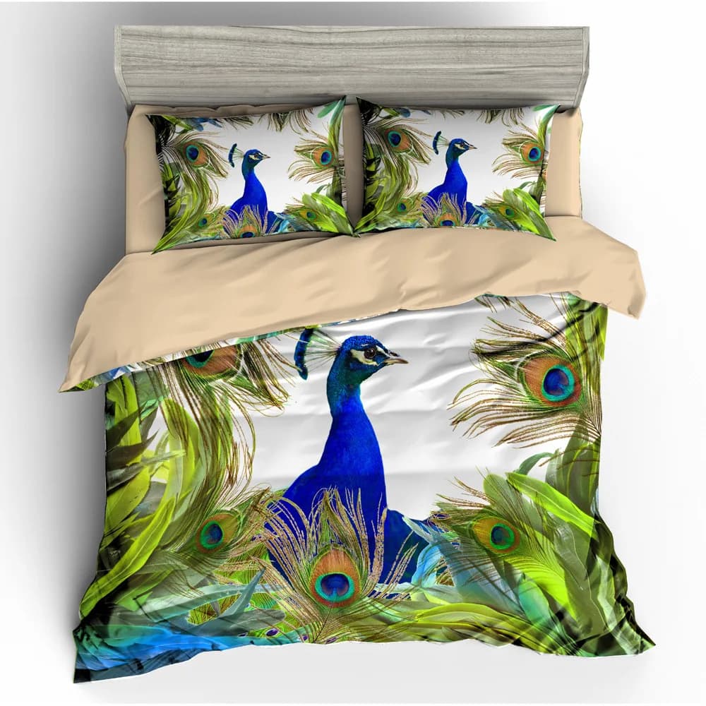 Peacock Print Bedding Set,Watercolor Peacock pattern duvet cover set with Zipper Pillowcase Gifts Multi Styles