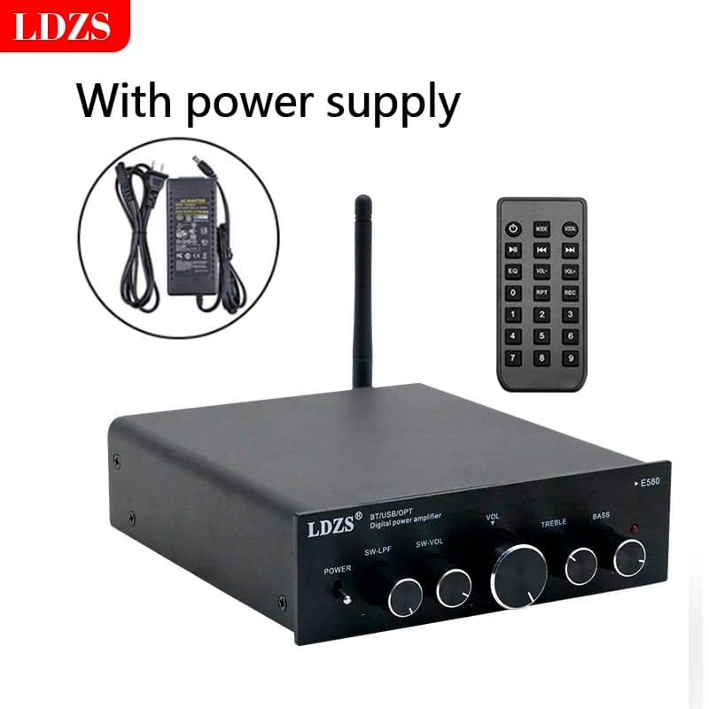 2023 new LDZS E580 power amplifier Audio Bluetooth receiver 2.1 channel audio amplifier for Subwoofer speaker 100 wx2 + 100W amplifier