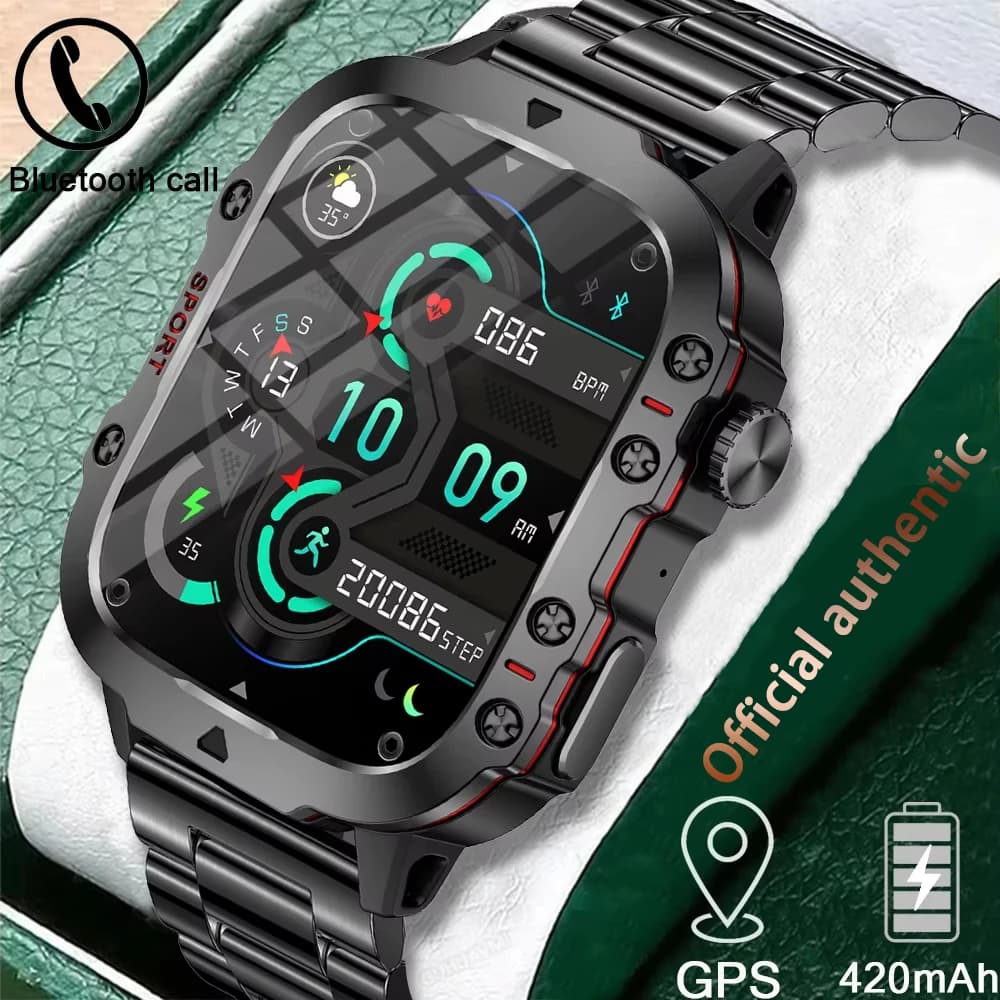 Nuovo schermo da 1,96 pollici 420 mah Chiamata Bluetooth Assistente vocale uomo SmartWatch GPS Sport Fitness 3ATM Impermeabile per IOS Android