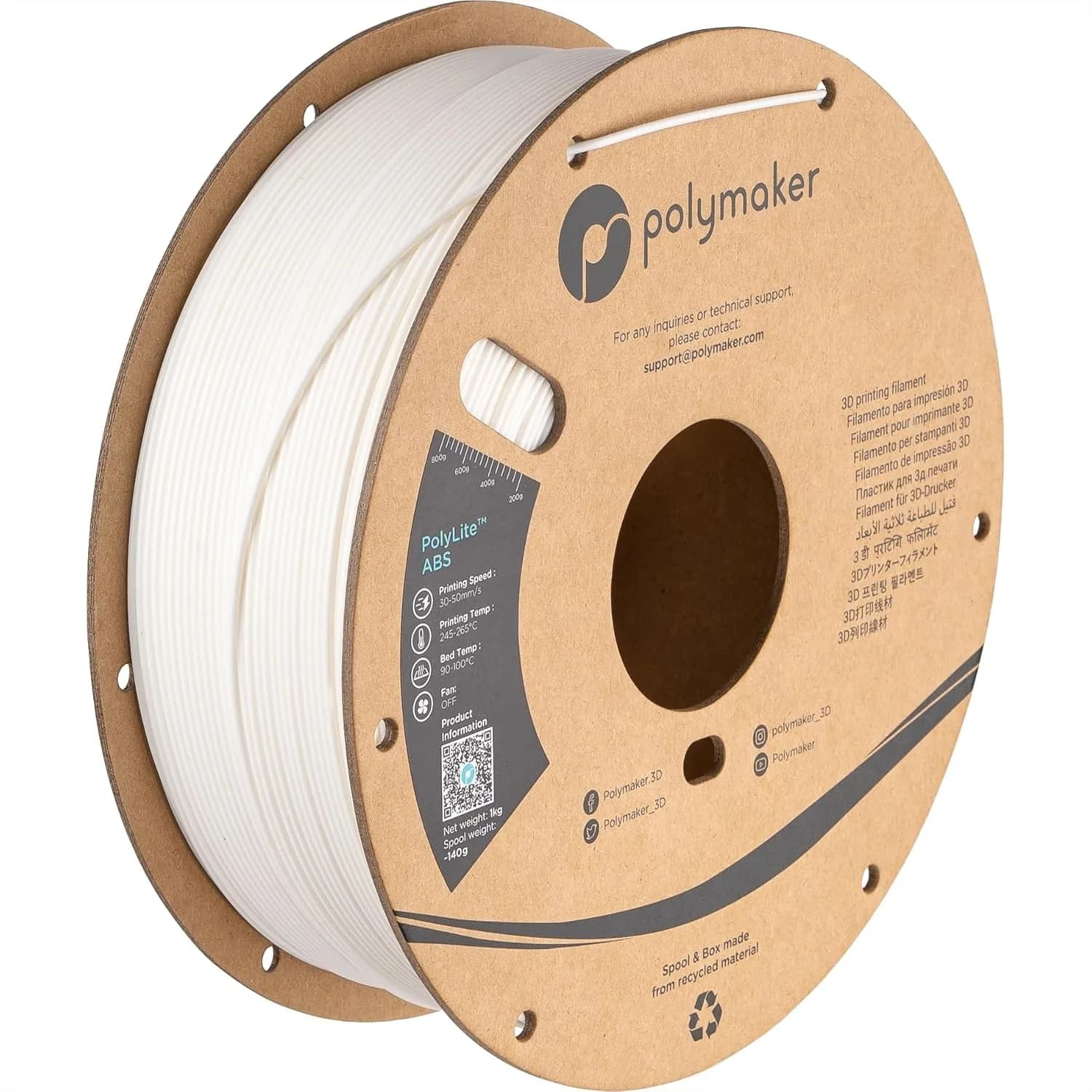Filamento ABS 1.75mm Bianco, Filamento per Stampante 3D Resistente al Calore 1kg, Robusto e Durevole, Precisione Dimensionale +/- 0.03mm