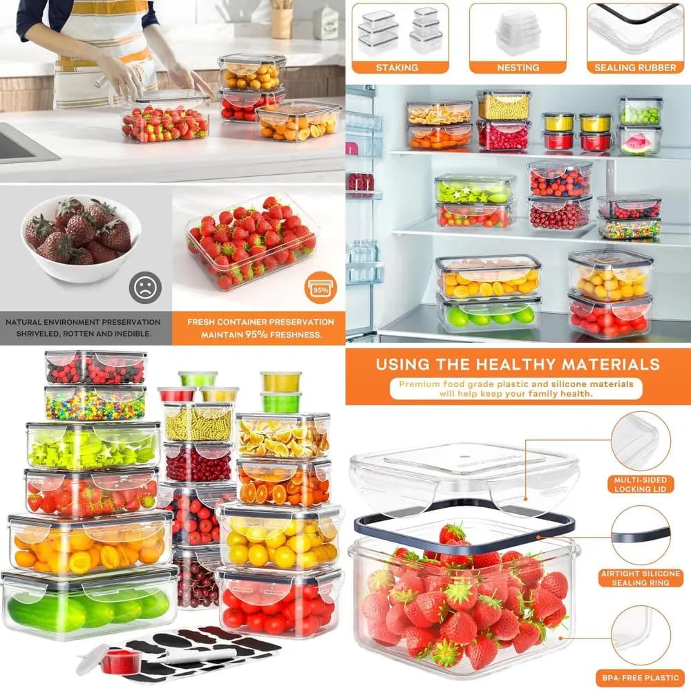 Set di 40 contenitori ermetici per la conservazione degli alimenti con coperchi - 20 contenitori per la preparazione dei pasti impilabili e a tenuta stagna per uso a microonde