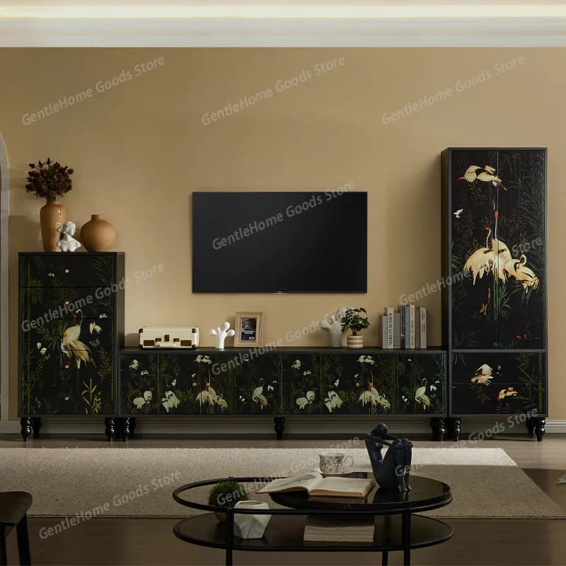 Mobile TV in Legno Massello con Design Moderno per Soggiorno, Supporto Universale per Monitor, Tavolo TV per Gamer, Supporto a Parete per TV