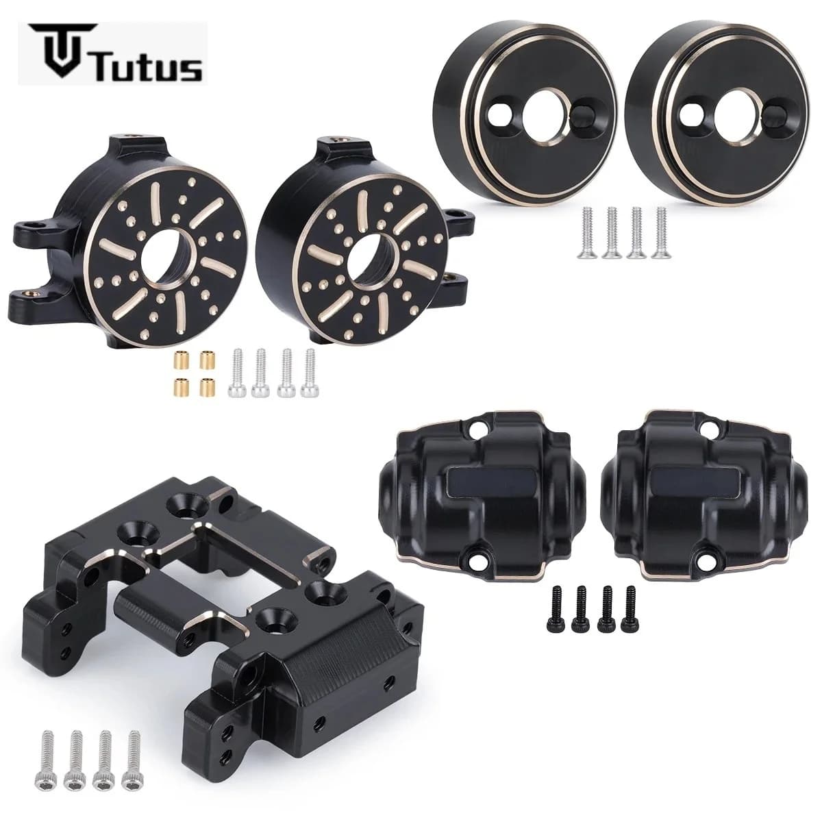 Differential Covers in Black Coated Brass, Weights, Steering Fusels, RC Crawler Car Parameter Plate 1/32 Redcat Ascent-32 - Upgrade Parts