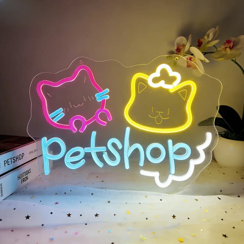 Insegna al Neon LED per Pet Shop, Luce Notturna USB, Lampada da Tavolo Artistica a Forma di Gatto per Vetrine di Negozi di Animali, Camere dei Bambini, Decorazione Casa, Regalo