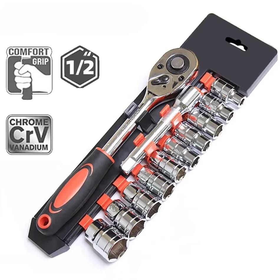 Nuovo 12 pz 1/2 Pollici Chiave a tubo Set Prese a impatto metrico Chiave a cricchetto Kit di strumenti completo Strumento di riparazione garage professionale