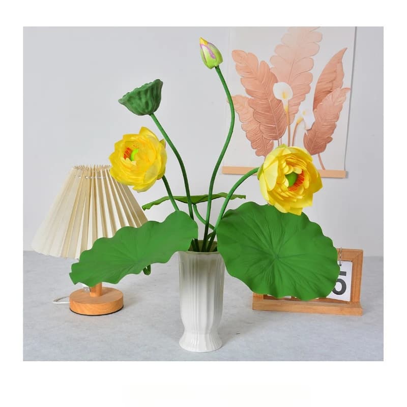 2 pezzi matrimonio bouquet di loto rosa pianta verde fiore di simulazione di seta decorazione uditorio piante di loto artificiali fiori finti
