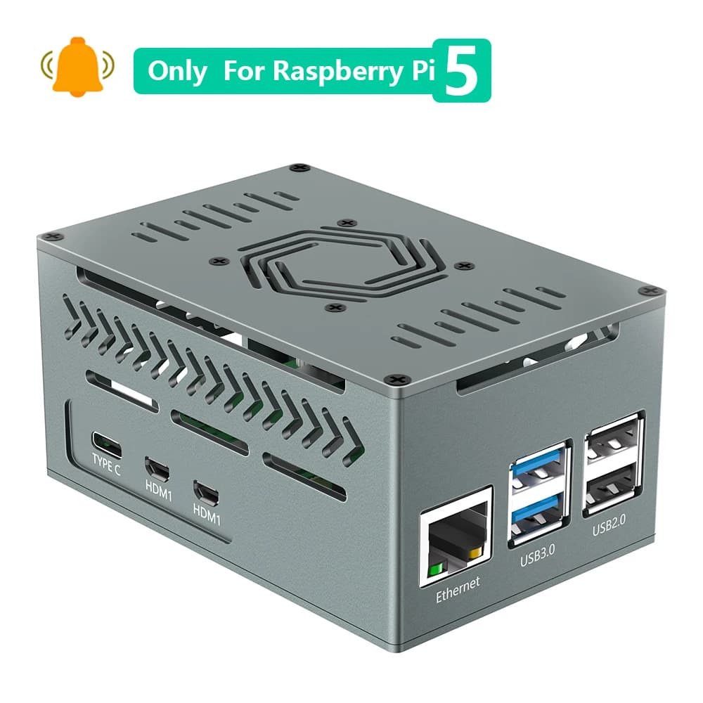 For Raspberry Pi 5 Aluminum Case official support Raspberry Pi 5 Active cooler Metal shell with PWM 4010 Copper Heat Sinks