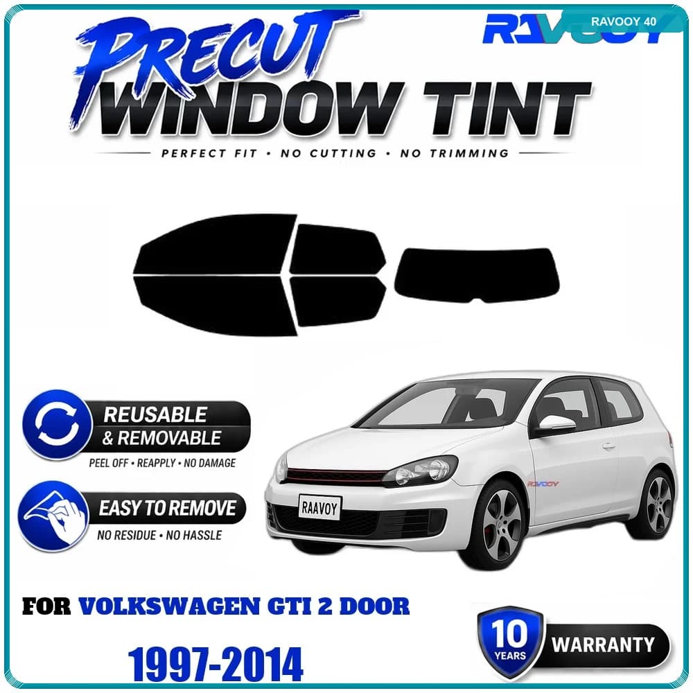 RAVOOY Precut Window Tint, Reusable Removable EPU Film, Custom Fit for Vw GTI 2 Door 1997-2014, UV Heat Protection