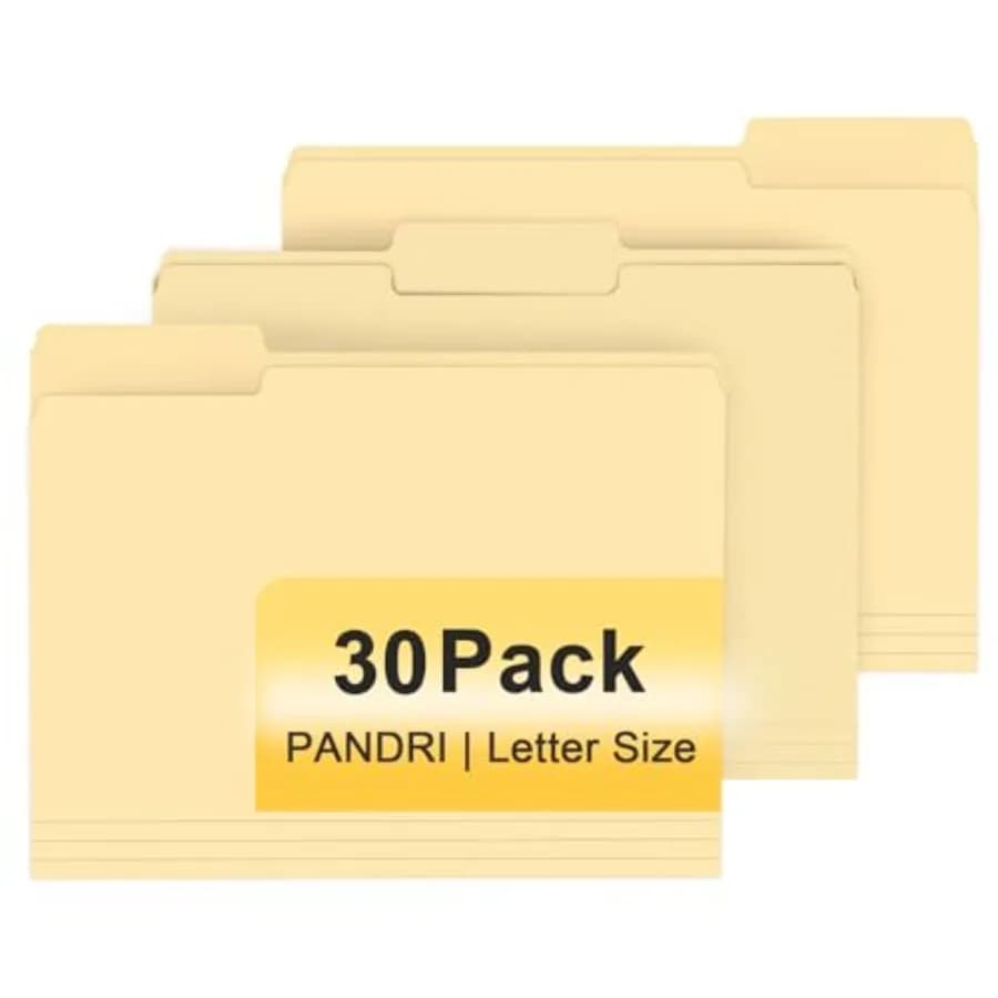 File Folder, 30 Pack File Folder, 1/3 Cut Tab, Letter Size, Filing Folder for Office School Business, Manila