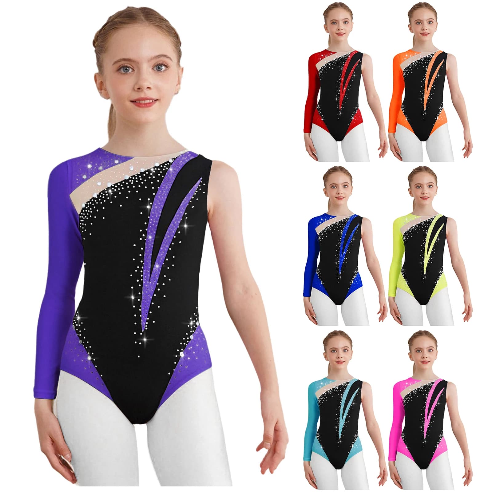 Body da Danza per Bambine con Strass Lucidi, per Ginnastica, Pattinaggio Artistico, Rumba, Danza Latina, Cha-Cha, Abbigliamento per Esibizioni