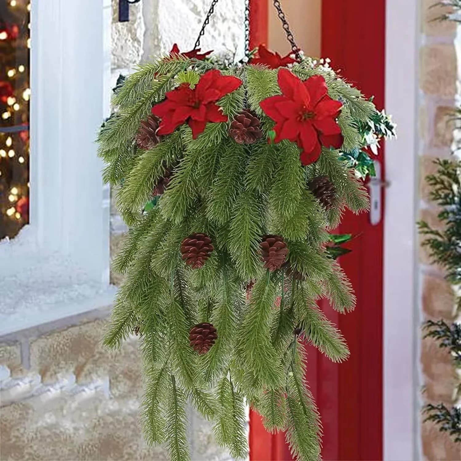 Artificial pine needles Suspended vines with fake plastic pine plants for interior and exterior decorations for the house, Christmas parties