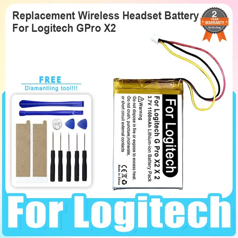 Wireless gaming headphone replacement battery for Logitech G Pro X2 X 2 1100mAh