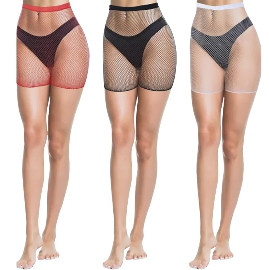 Pantaloncini a rete da ciclismo Collant Collant a rete corti per costumi da donna Nero Bianco Rosso Collant traspirante a vita alta